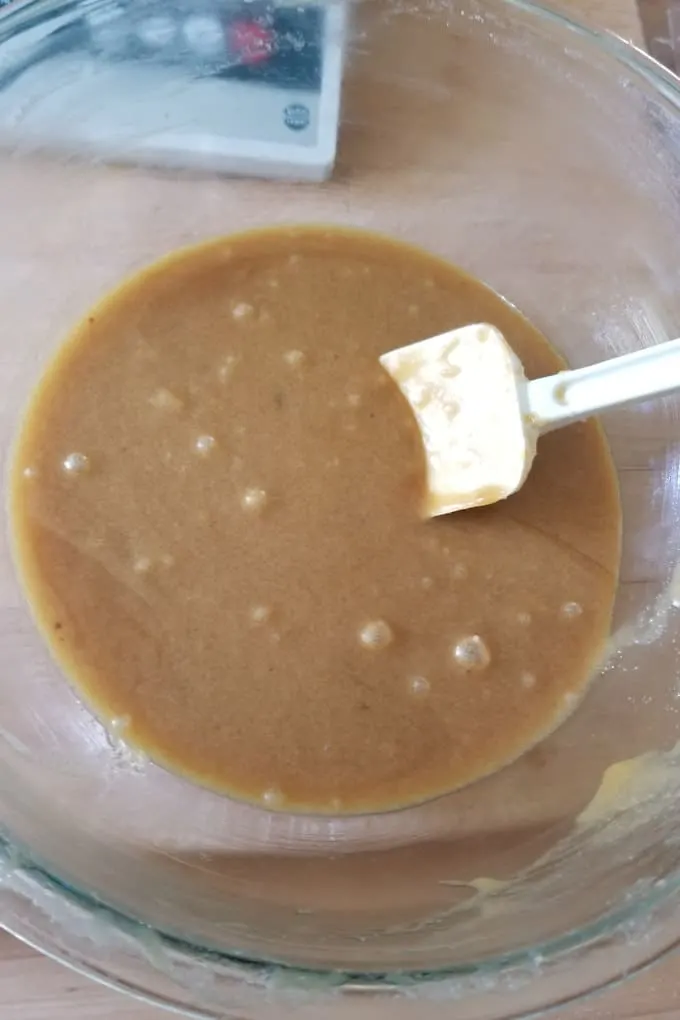 a bowl of blondie batter being mixed