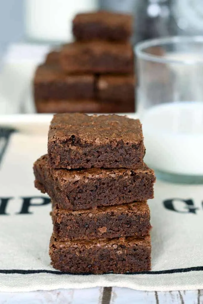 a stack of fudgy brownies