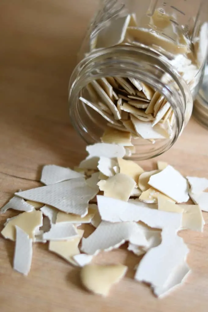 dried starter chips spilled from a jar