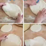 a pinterest image showing how to shape pizza dough with text overlay