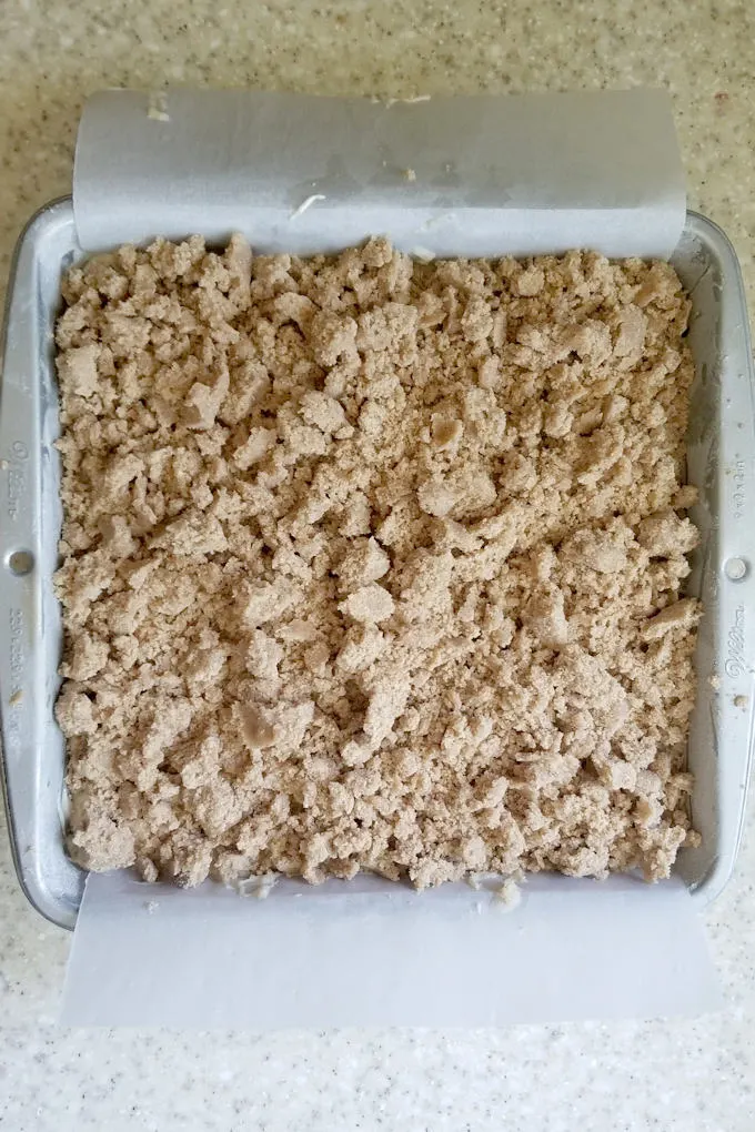 a crumb cake ready for the oven