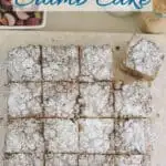 a pinterest image with text overlay for rhubarb crumb cake
