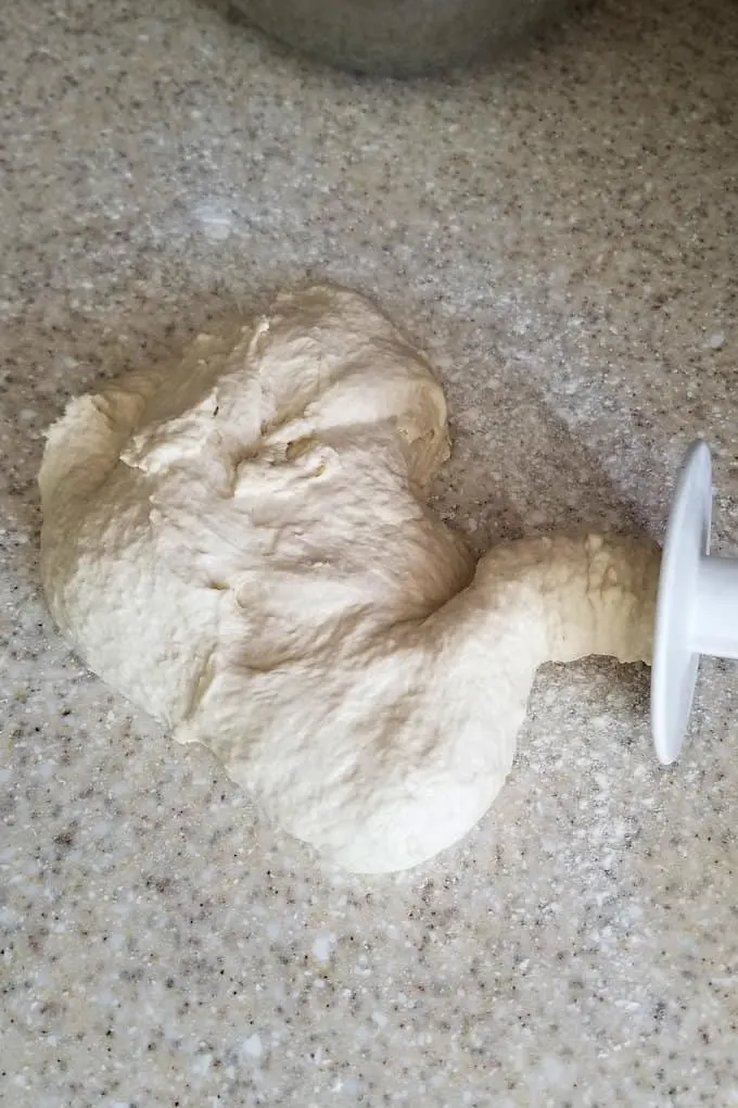 a closeup photo showing the texture of sourdough pizza dough