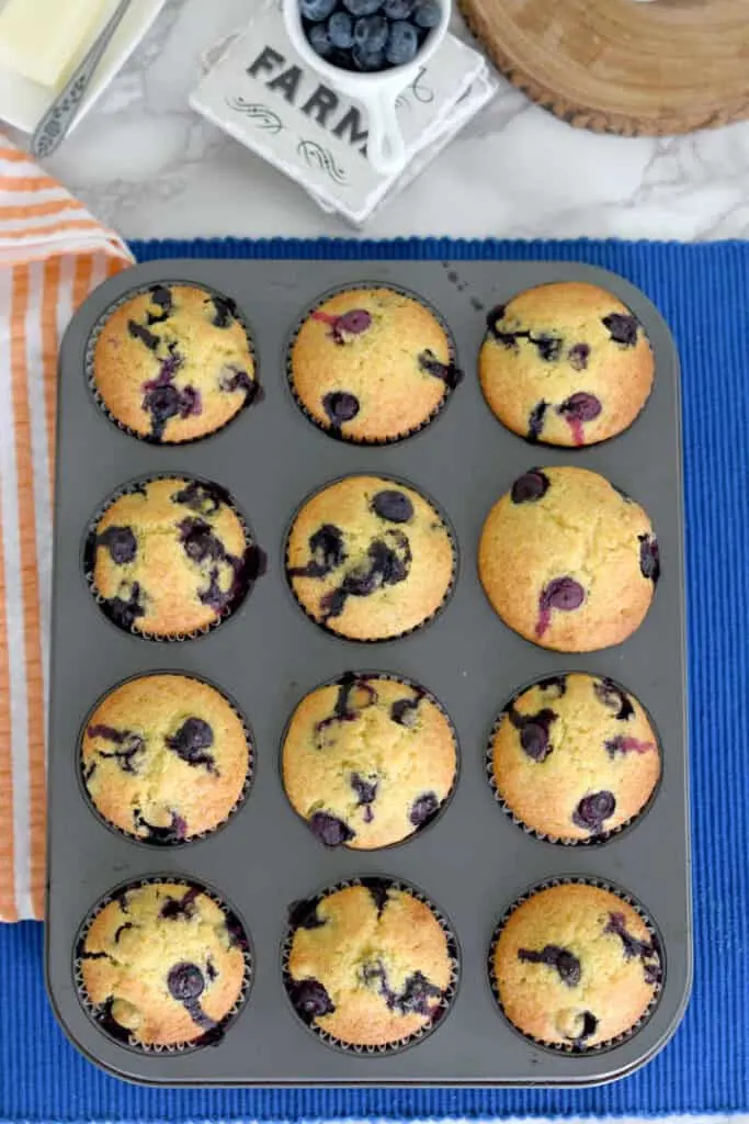 a top view of a pan of freshly baked muffins