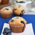 a blueberry cornbread muffin on a white plate