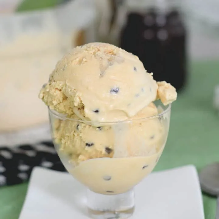 a bowl of cookie dough ice cream