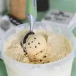 a pinterest image for homemade cookie dough ice cream with text overlay