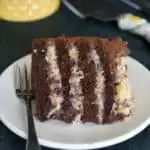 a lice of german chocolate cake on a plate