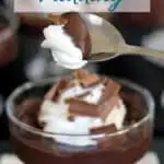 a pinterest image for dark chocolate pudding recipe with text overlay