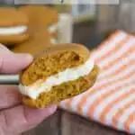 a pinterest image for pumpkin whoopie pies with text overlay