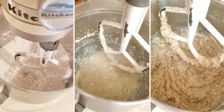 three photos showing how to mix lebkuchen batter