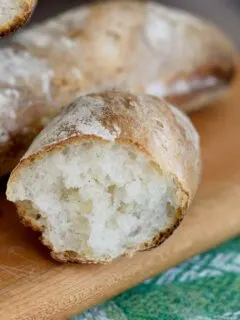 a closeup shot of the crumb of a sourdough baguette