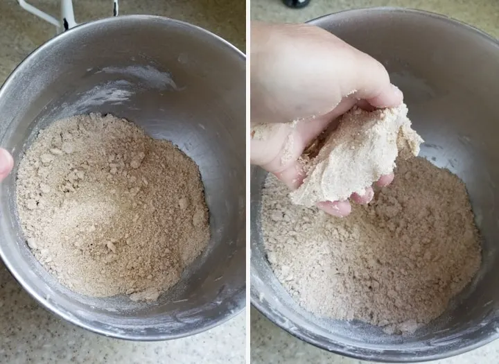 two side by side photos showing how to make crumb topping