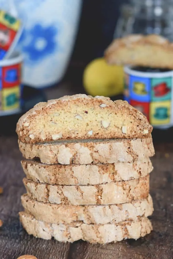 a stack of almond sourdough biscotti in a table