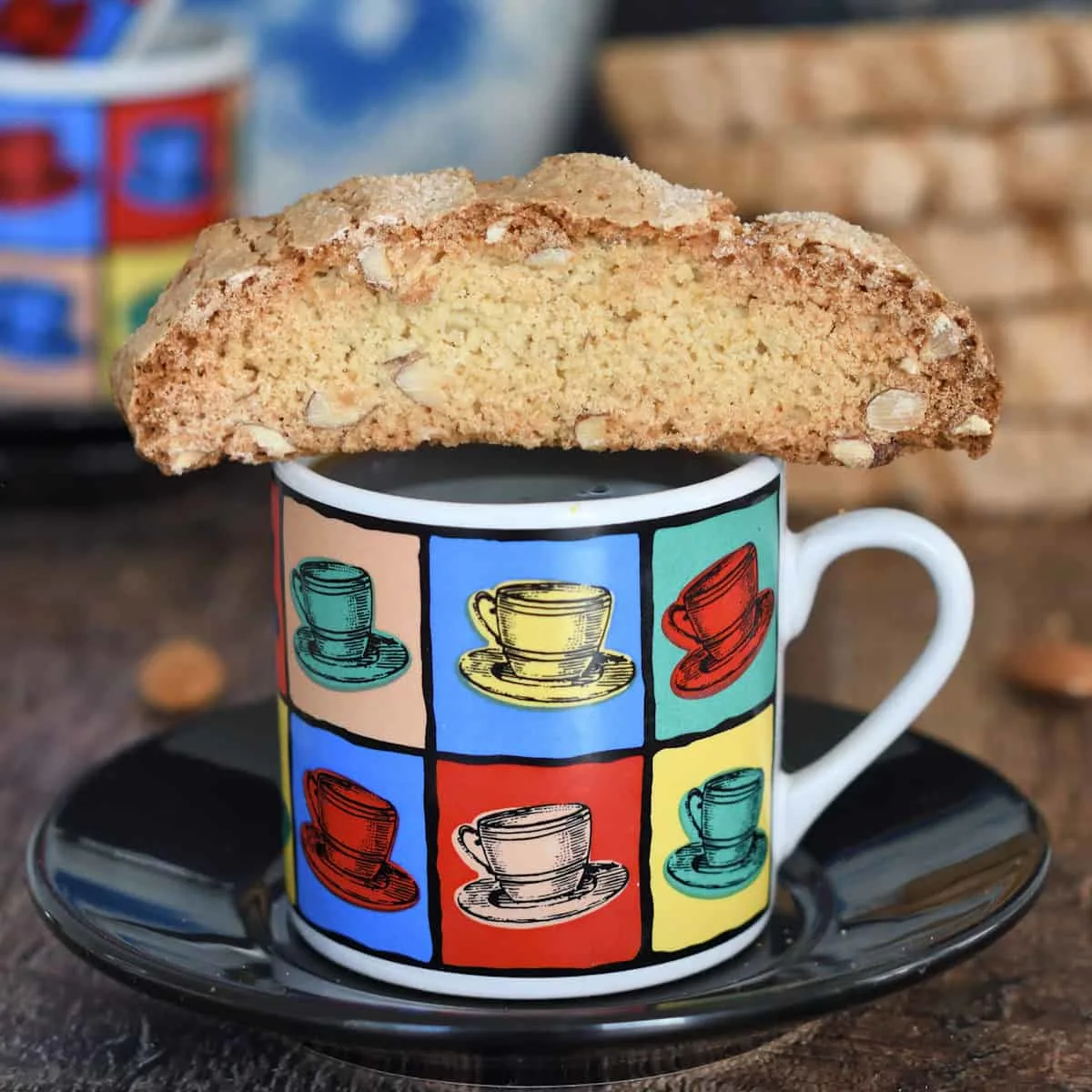 a sourdough biscotti on a coffee cup