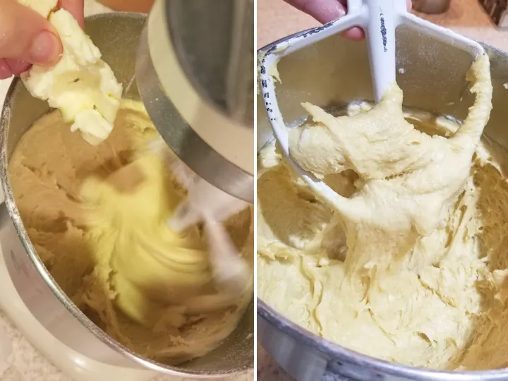 two photos showing how to mix baba pastry dough