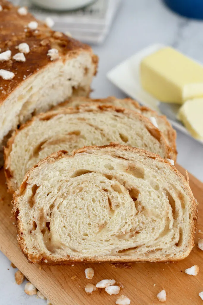 sliced of sourdough sugar bread on a cutting board