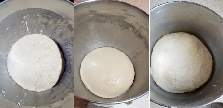 three photos showing how to make sourdough dutch sugar bread
