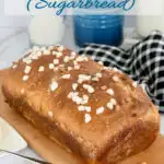 a pinterest image of sourdough suikerbrood with text overlay