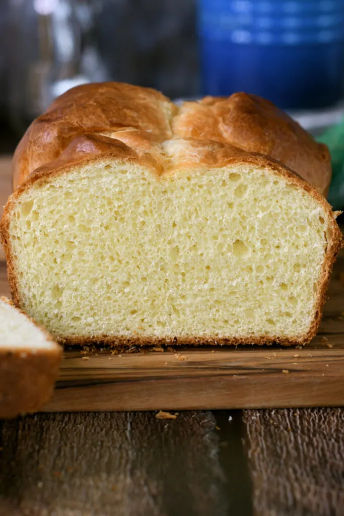 a view of the interior of a loaf of brioche bread