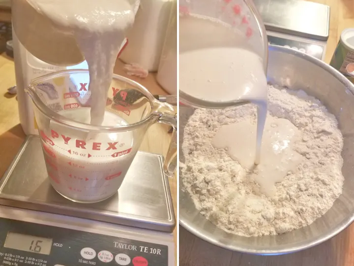 two photos showing how to mix sourdough soda bread