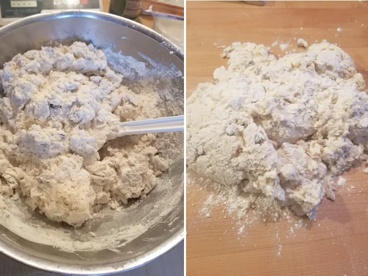 two images showing how to knead sourdough soda bread