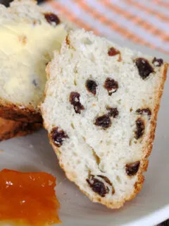 a slice of sourdough soda bread on a plate with marmalade