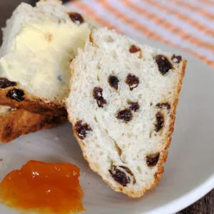 a slice of sourdough soda bread on a plate with marmalade