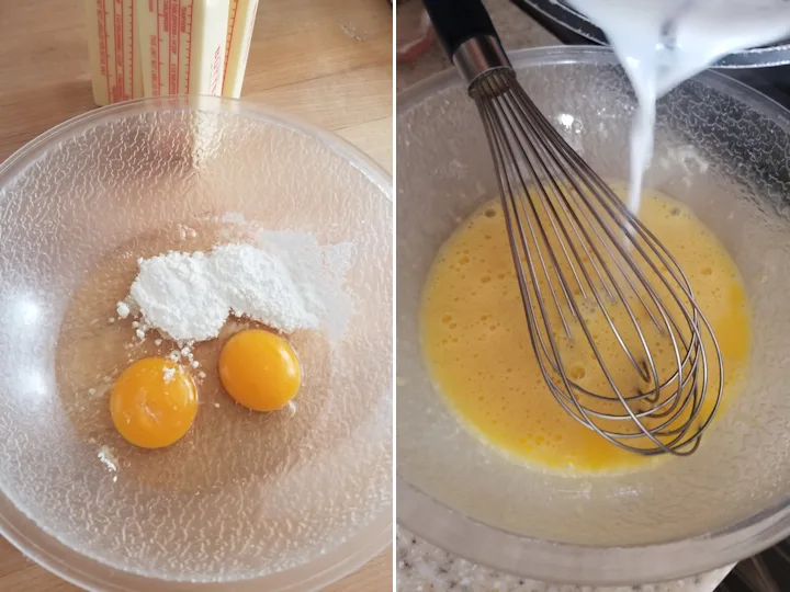 two photos showing how to make custard for german buttercream