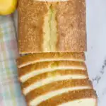 a pinterest image for lemon yogurt pound cake with text overlay