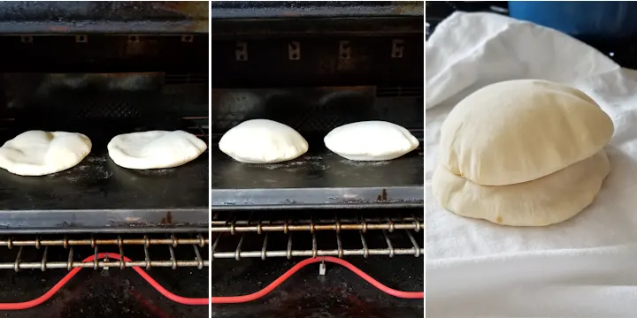 three photos showing how to bake pita breads