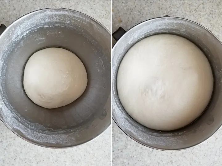 pita dough before and after rising