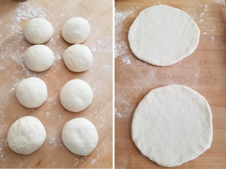 two photos showing how to roll pita breads