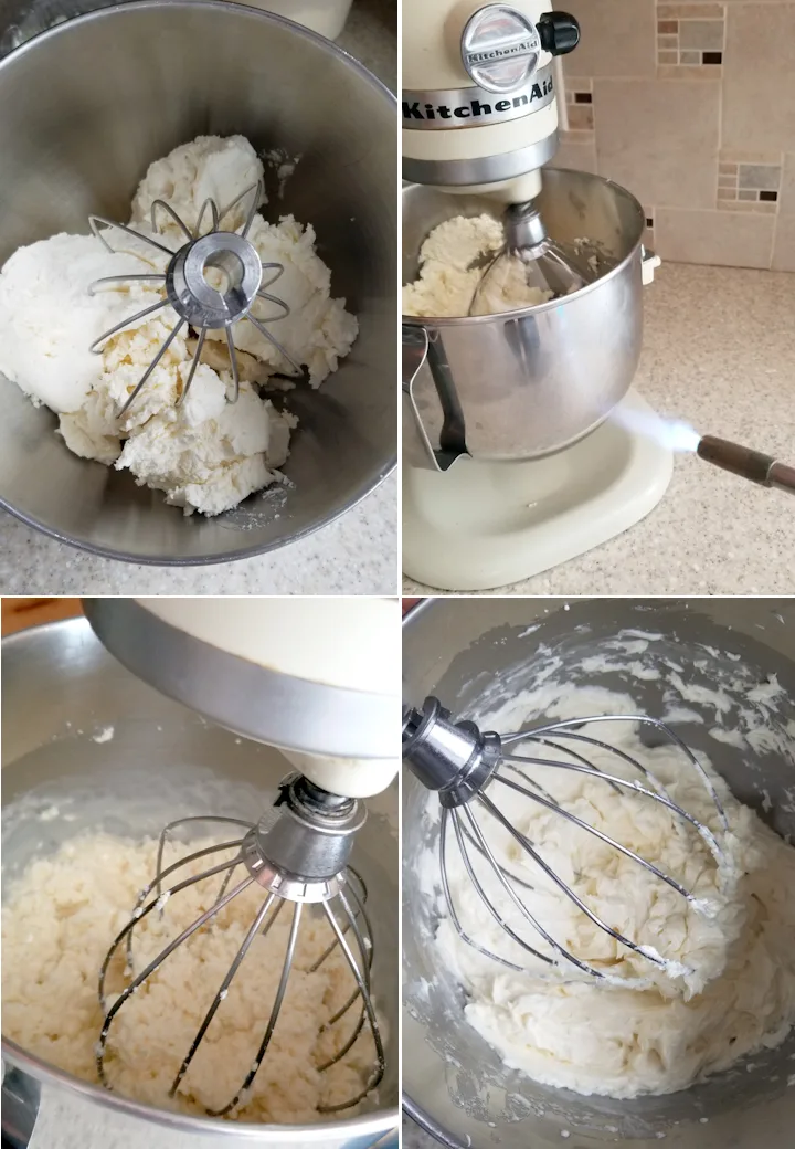 four photos showing how to fix buttercream problems