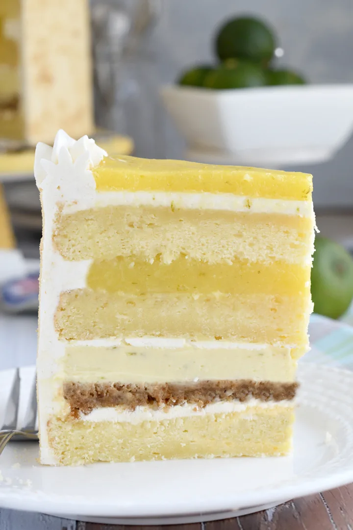 A slice of key lime layer cake.