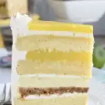 a pinterest image for key lime layer cake with text overlay