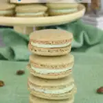 pinterest image for pistachio macarons with text overlay