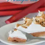 a pinterest image for rhubarb meringue tart with text overlay