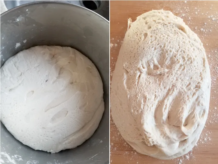 a bowl of dough and dough on a table.