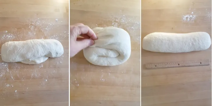 three photos showing how to form gluten in hoagie rolls