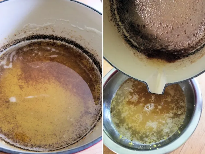 a pan with browned butter.