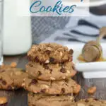 a pinterest image for thick and chewy peanut butter cookies