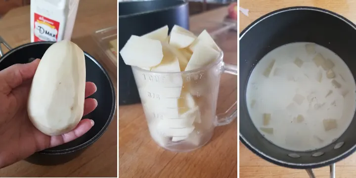 showing how to prepare potato for making potato buns.