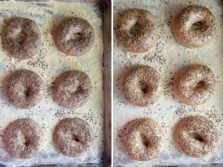 rye bagels before and after baking