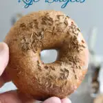 a pinterest image for sourdough rye bagels with text overlay