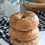 a pinterest image for sourdough rye bagels with text overlay