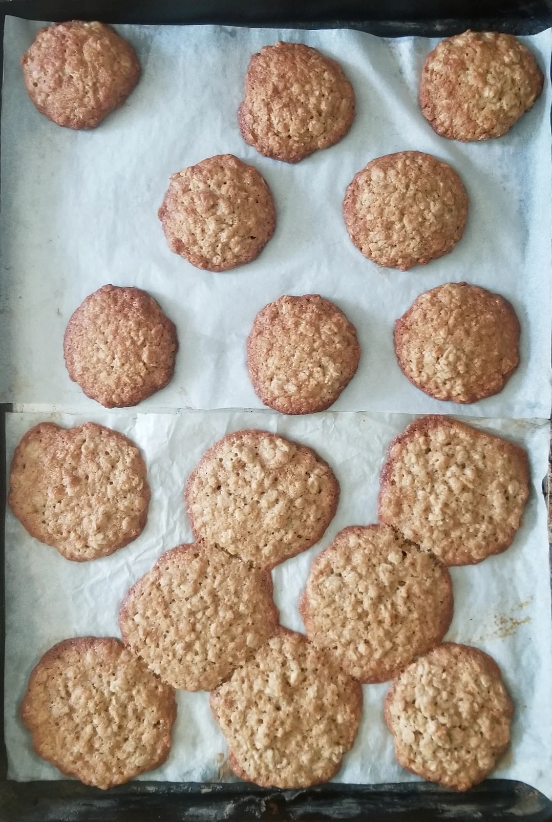 a tray with baked oatmeal cookies