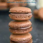 a pinterest image for chocolate macarons with text overlay