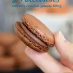 a pinterest image for chocolate macarons with text overlay