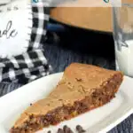 a pinterest image for malted milk skillet cookie with text overlay